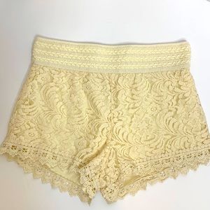 Ambiance Apparel | Cream Lace Floral Silk Underlay Elastic Waist Spring Summer